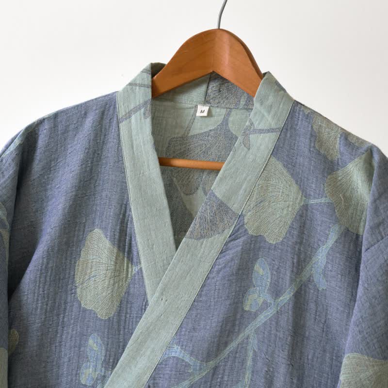Kimono in cotone biologico con foglie di ginkgo - image 3