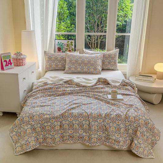 Coperta reversibile con fiori gialli - 2 federe - 48cm x 74cm - image 0
