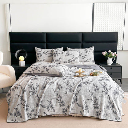 Coperta jacquard con motivo a fiori di prugna - 2 federe - Grigio - 48cm x 74cm - image 0