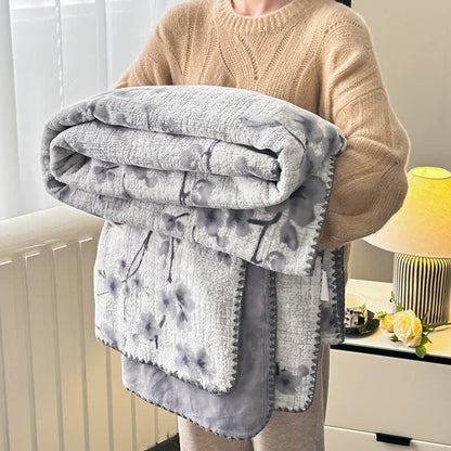 Coperta jacquard con motivo a fiori di prugna - image 6