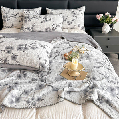 Coperta jacquard con motivo a fiori di prugna - image 4