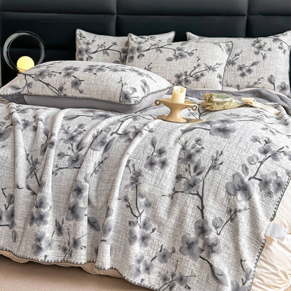 Coperta jacquard con motivo a fiori di prugna - image 2