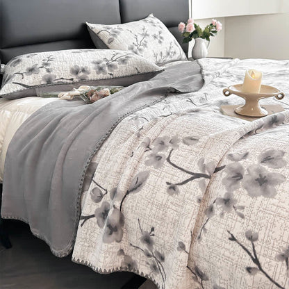 Coperta jacquard con motivo a fiori di prugna - image 3