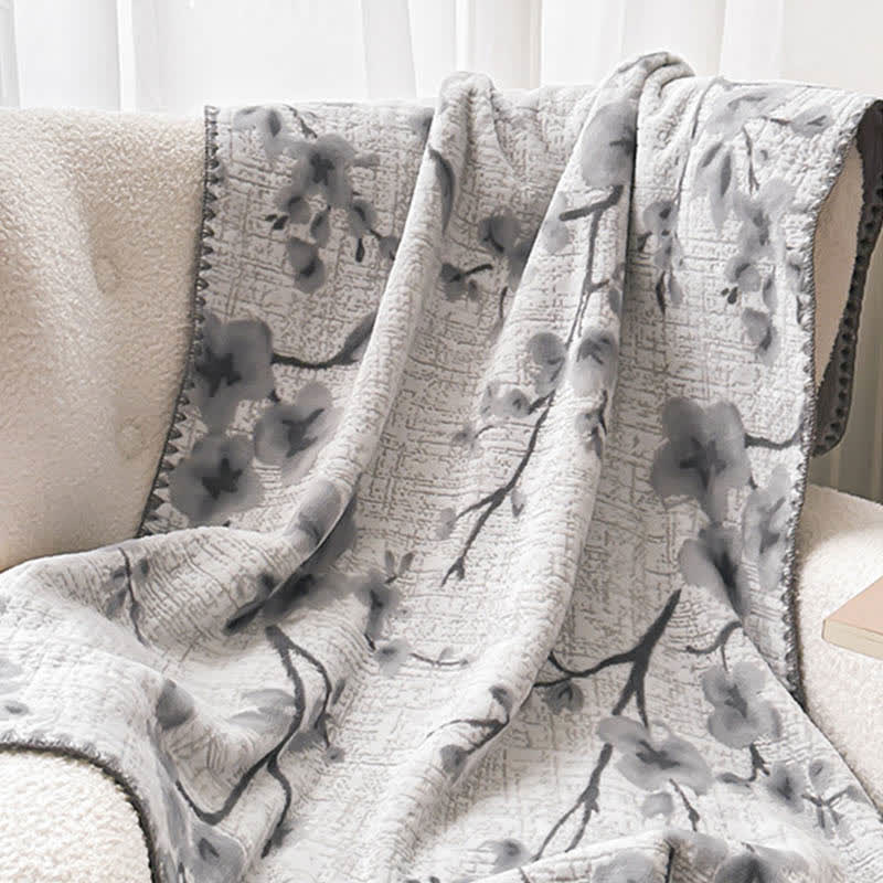 Coperta jacquard con motivo a fiori di prugna - image 8