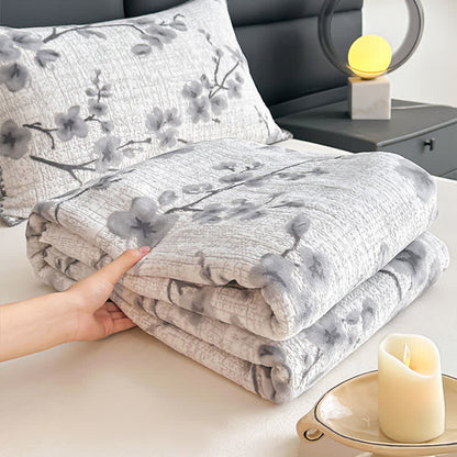 Coperta jacquard con motivo a fiori di prugna - image 7