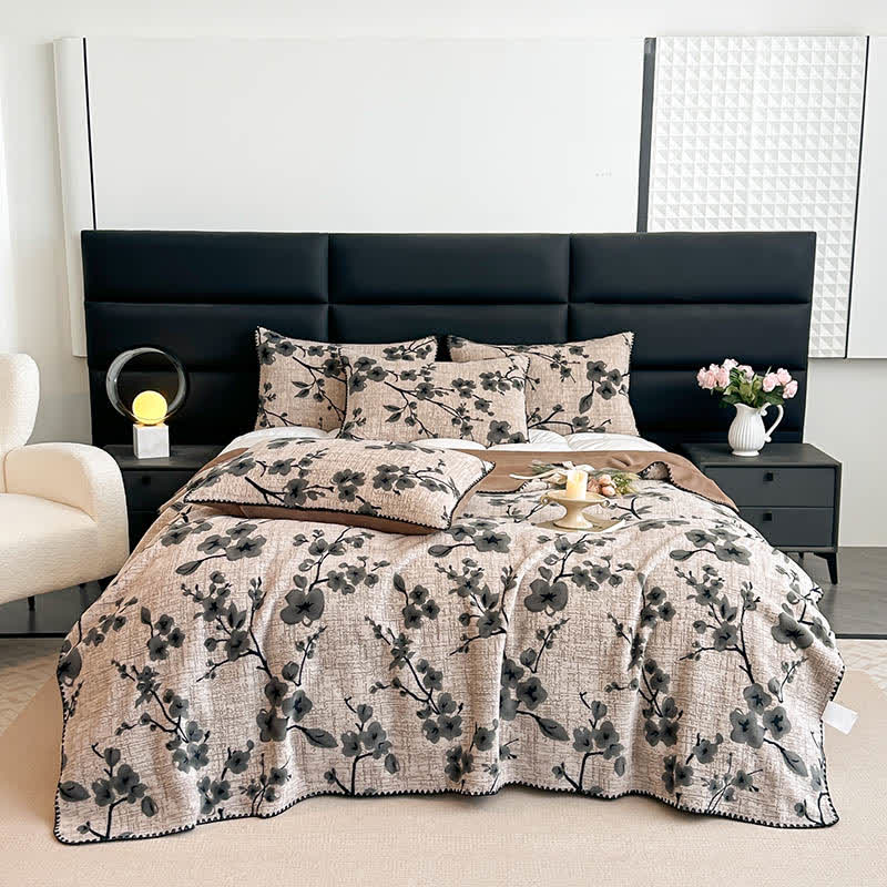 Coperta jacquard con motivo a fiori di prugna - 2 federe - Marrone - 48cm x 74cm - image 10