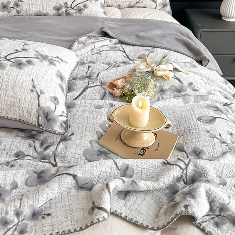 Coperta jacquard con motivo a fiori di prugna - image 5