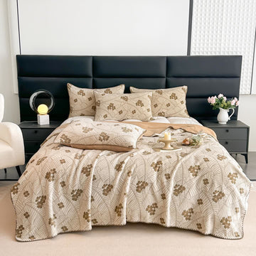 Coperta jacquard floreale a foglia - 2 federe - Cachi - 48cm x 74cm - image 0