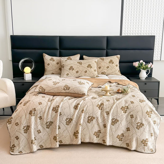 Coperta jacquard floreale a foglia - 2 federe - Cachi - 48cm x 74cm - image 0
