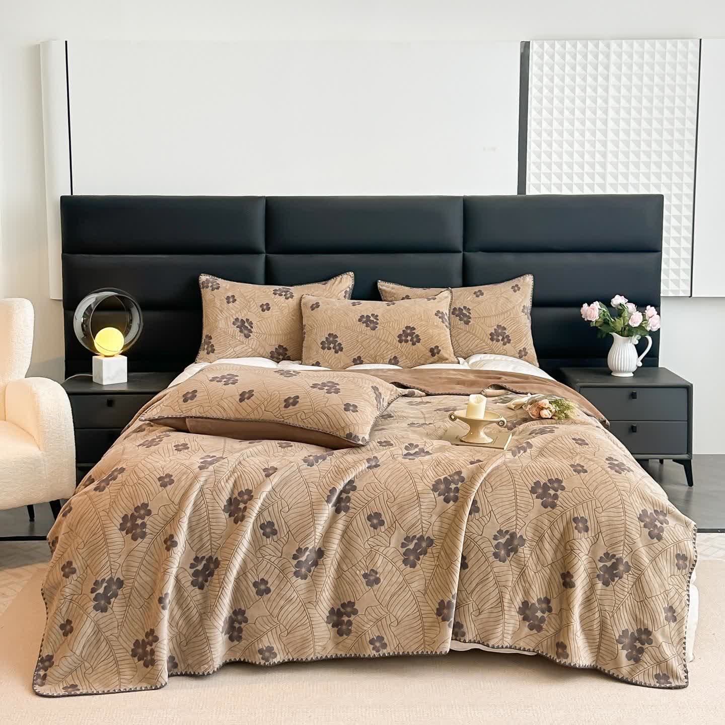 Coperta jacquard floreale a foglia - 2 federe - Marrone - 48cm x 74cm - image 1