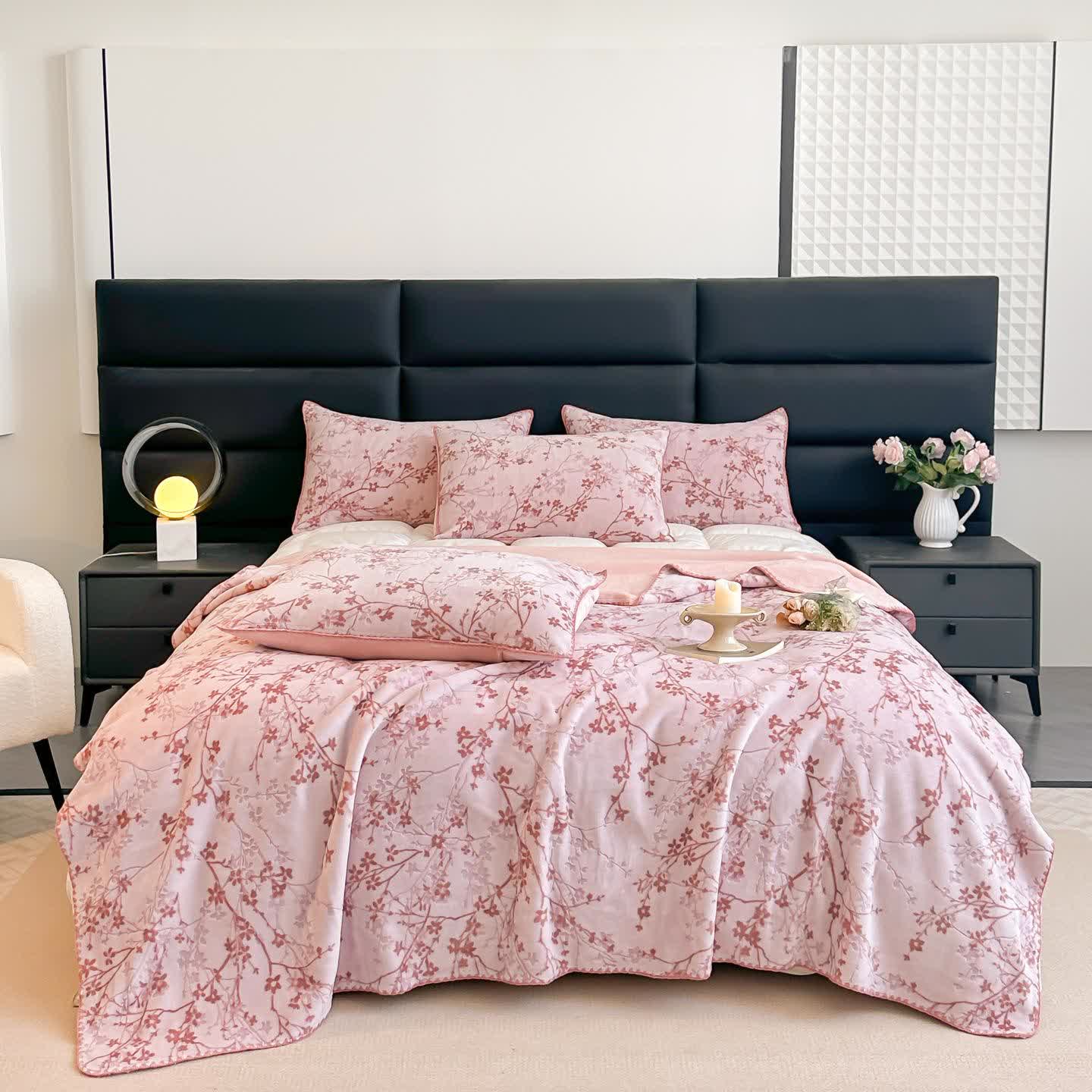 Coperta jacquard floreale Branch - 2 federe - Rosa - 48cm x 74cm - image 0
