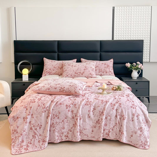 Coperta jacquard floreale Branch - 2 federe - Rosa - 48cm x 74cm - image 0
