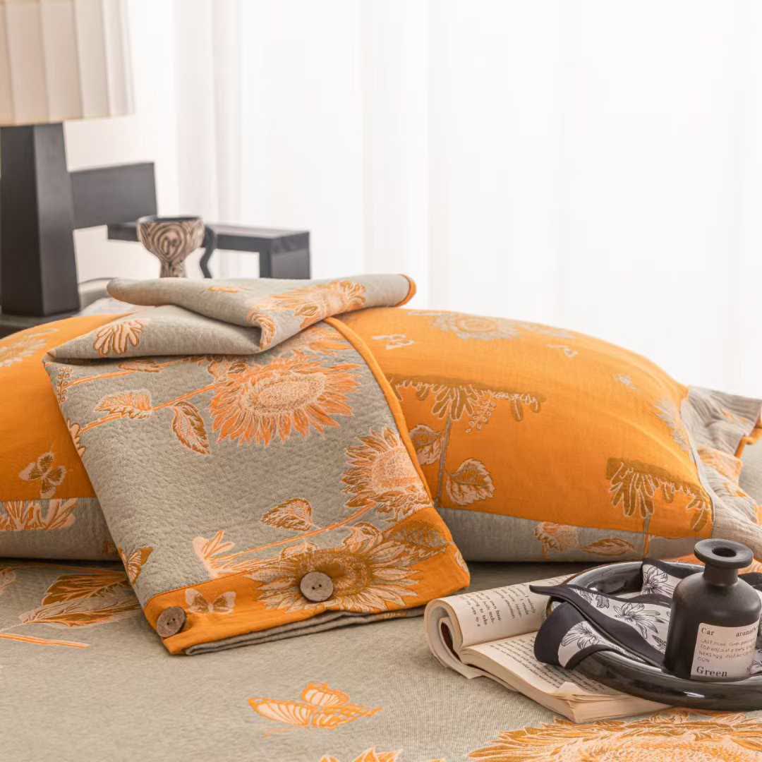 Set di biancheria da letto in garza di cotone con motivo a farfalla e girasole (4 pezzi) - image 3