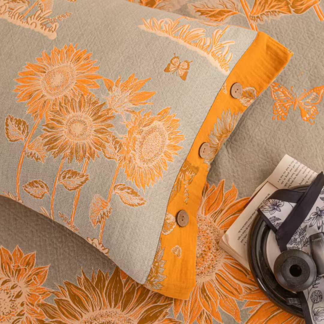 Set di biancheria da letto in garza di cotone con motivo a farfalla e girasole (4 pezzi) - image 2