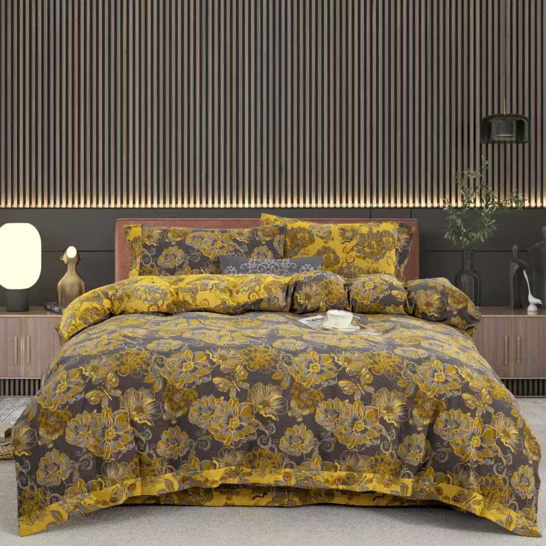 Set di biancheria da letto in garza di cotone con farfalle floreali (4 pezzi) - Nero e giallo - Matrimoniale Grande - image 9