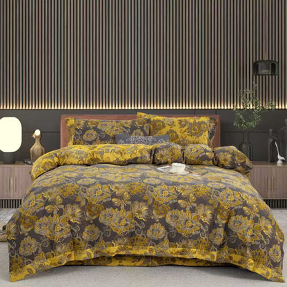 Set di biancheria da letto in garza di cotone con farfalle floreali (4 pezzi) - Nero e giallo - Matrimoniale Grande - image 9