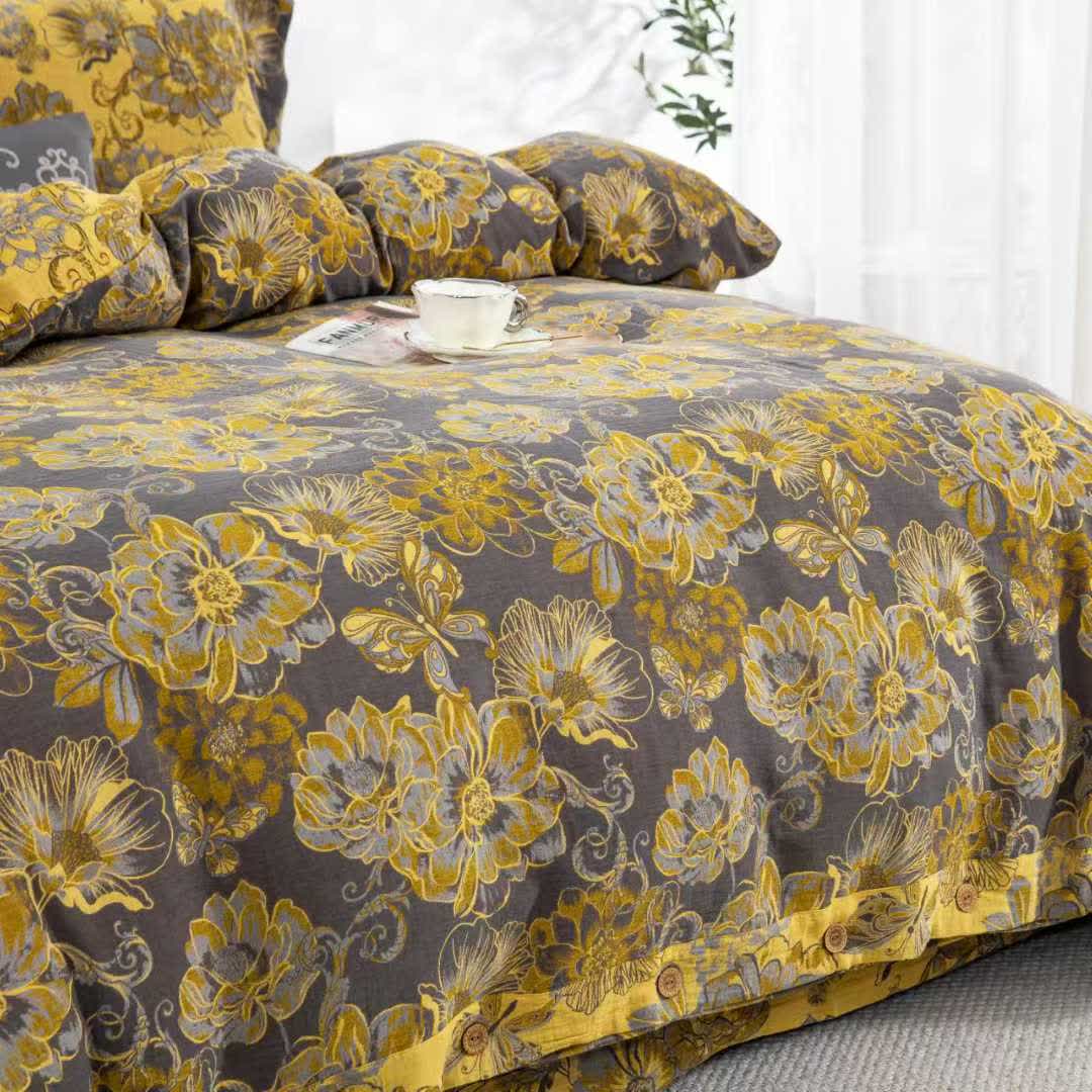 Set di biancheria da letto in garza di cotone con farfalle floreali (4 pezzi) - image 11