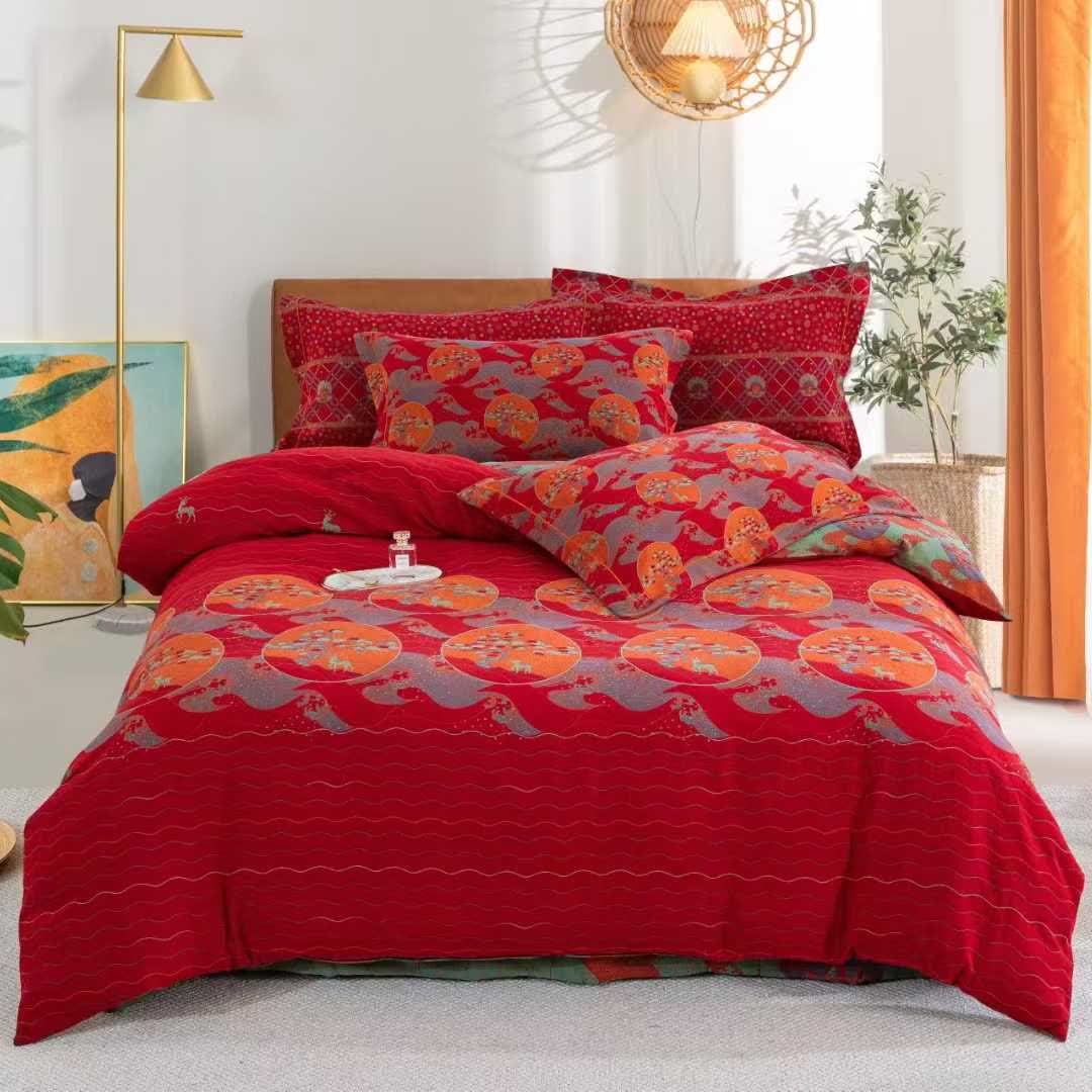 Set di biancheria da letto in cotone Oriental Sea Moon (4 pezzi) - Rosso - Matrimoniale Grande - image 6