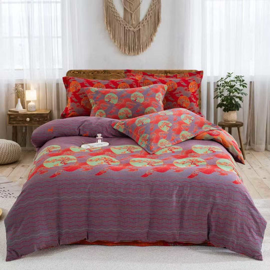 Set di biancheria da letto in cotone Oriental Sea Moon (4 pezzi) - Viola - Matrimoniale Grande - image 0