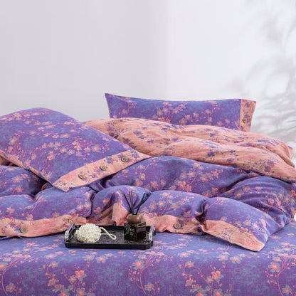 Set di biancheria da letto reversibile in garza di cotone floreale (4 pezzi) - image 3