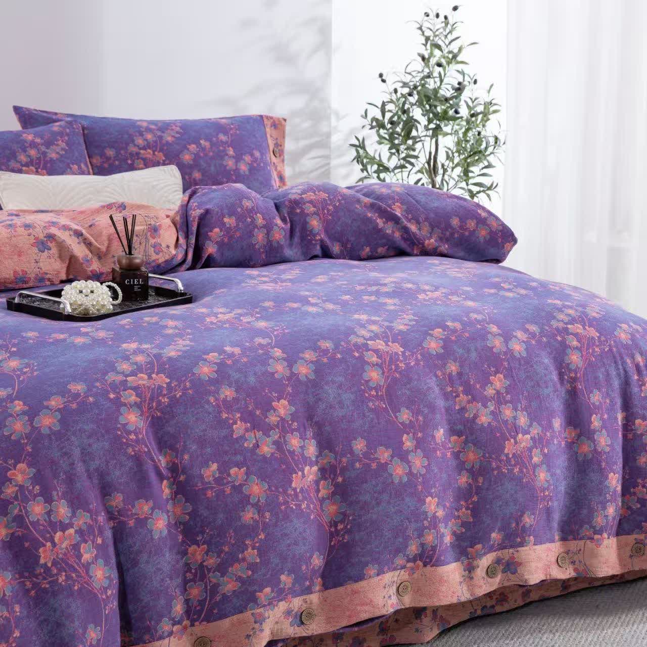 Set di biancheria da letto reversibile in garza di cotone floreale (4 pezzi) - image 2