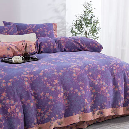Set di biancheria da letto reversibile in garza di cotone floreale (4 pezzi) - image 2