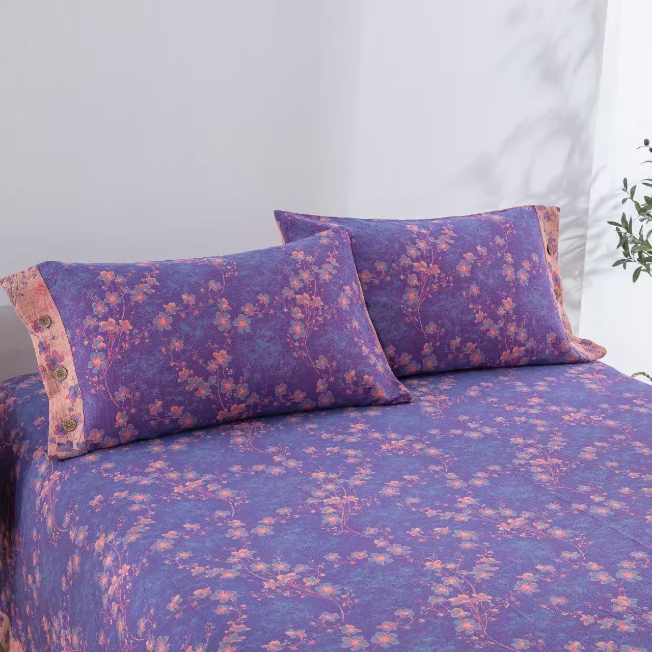 Set di biancheria da letto reversibile in garza di cotone floreale (4 pezzi) - image 4