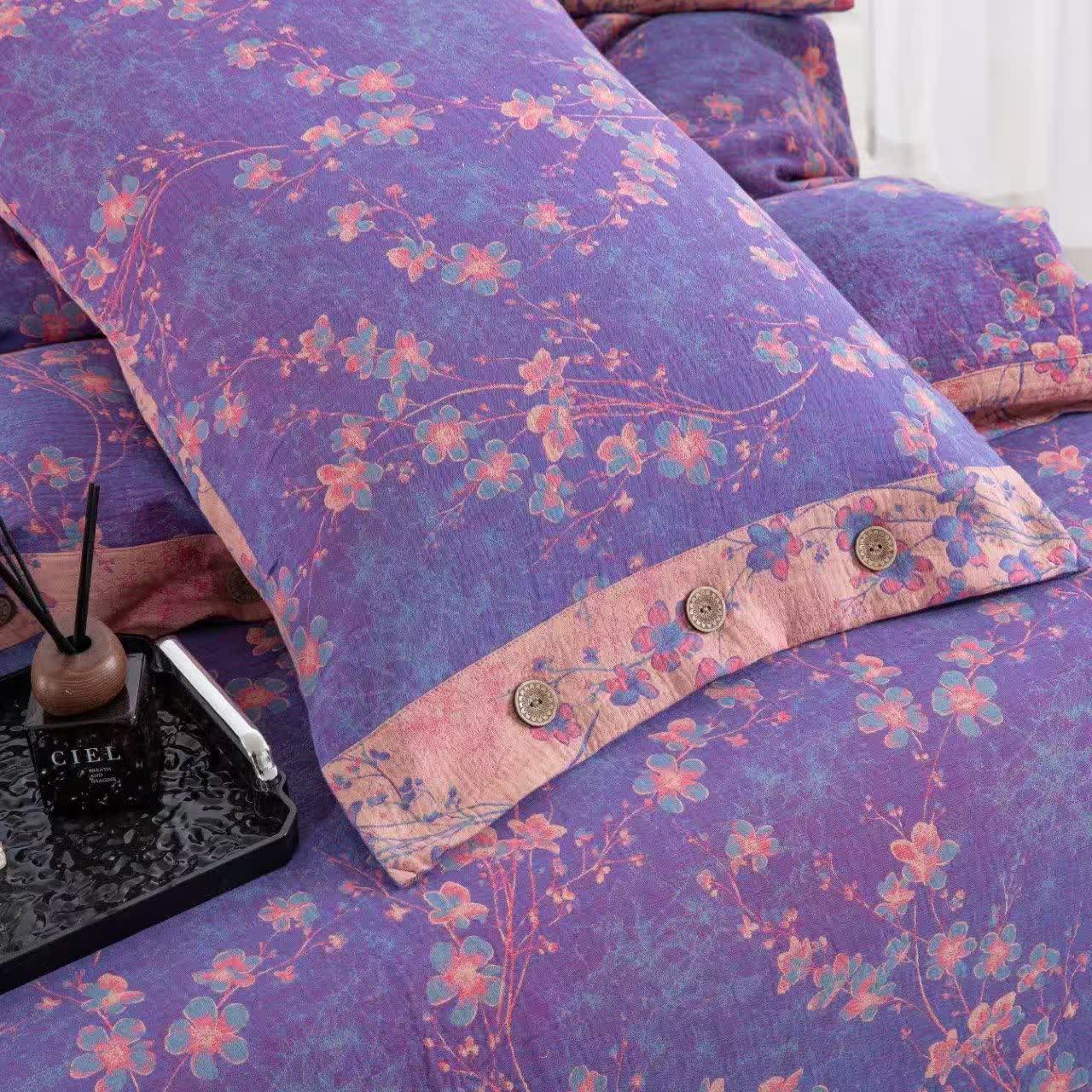 Set di biancheria da letto reversibile in garza di cotone floreale (4 pezzi) - image 5