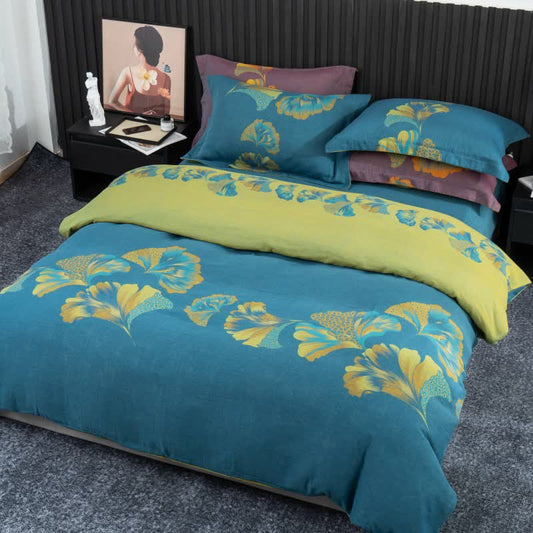 Set di biancheria da letto in garza di cotone ispirata al ginkgo (4 pezzi) - Blu e verde - Matrimoniale Grande - image 0