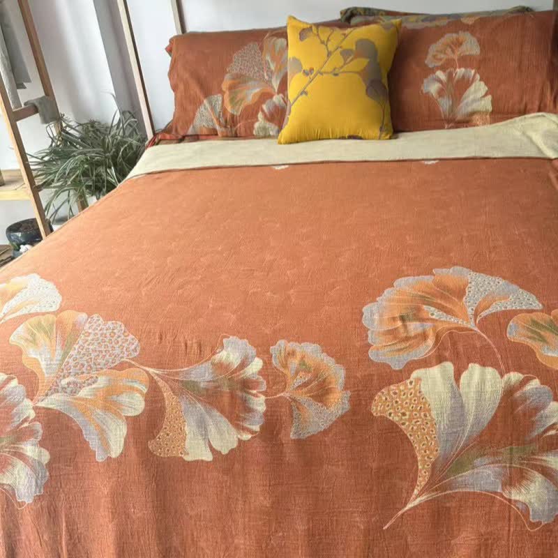 Set di biancheria da letto in garza di cotone ispirata al ginkgo (4 pezzi) - image 13