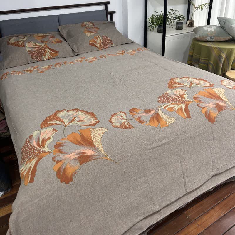 Set di biancheria da letto in garza di cotone ispirata al ginkgo (4 pezzi) - image 10