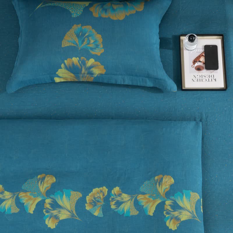 Set di biancheria da letto in garza di cotone ispirata al ginkgo (4 pezzi) - image 7