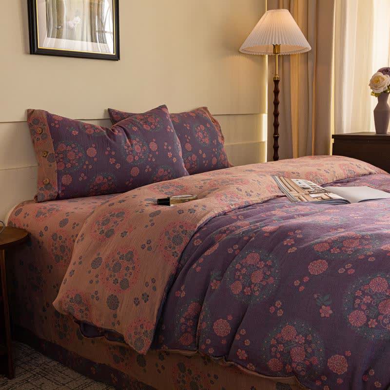 Set di biancheria da letto in garza di cotone floreale viola (4 pezzi) - image 2