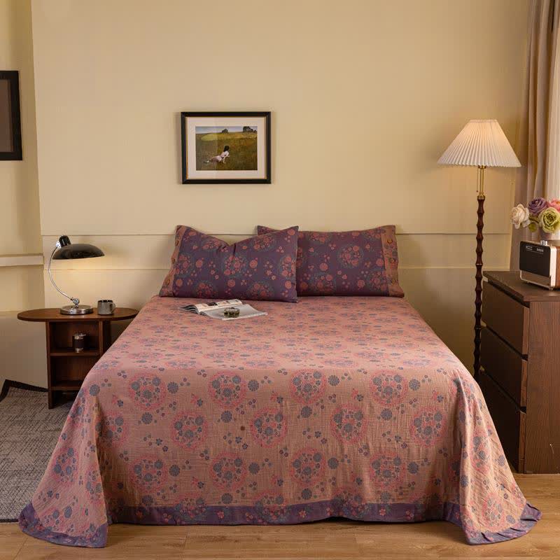 Set di biancheria da letto in garza di cotone floreale viola (4 pezzi) - image 1