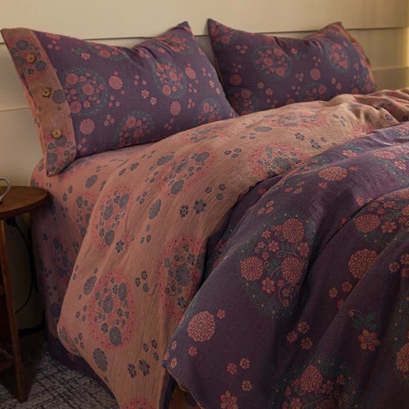 Set di biancheria da letto in garza di cotone floreale viola (4 pezzi) - image 3