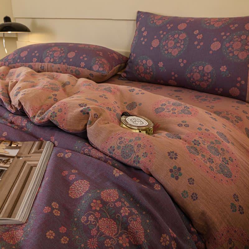 Set di biancheria da letto in garza di cotone floreale viola (4 pezzi) - image 6