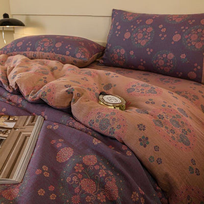 Set di biancheria da letto in garza di cotone floreale viola (4 pezzi) - image 6