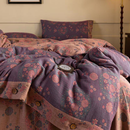 Set di biancheria da letto in garza di cotone floreale viola (4 pezzi) - image 4