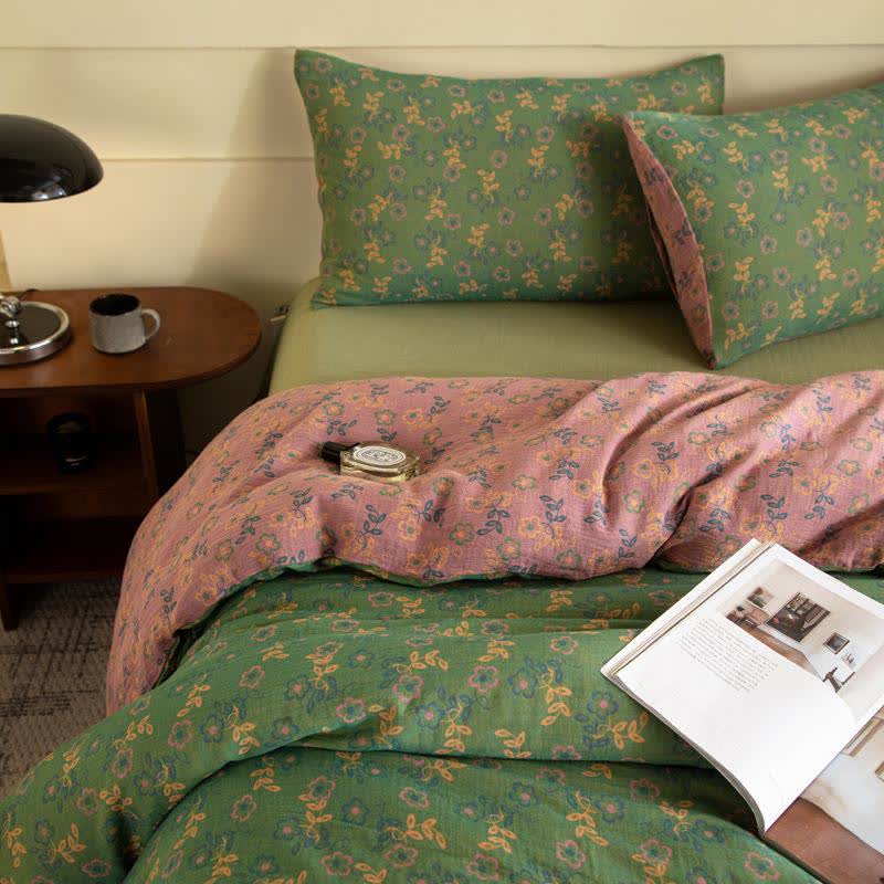 Set di biancheria da letto in garza di cotone con motivi floreali rustici (4 pezzi) - image 4