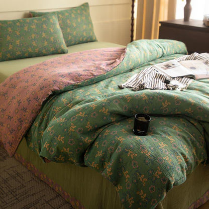 Set di biancheria da letto in garza di cotone con motivi floreali rustici (4 pezzi) - image 1