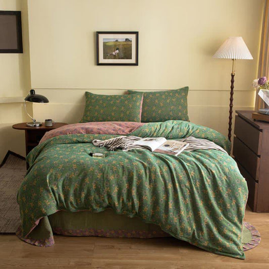 Set di biancheria da letto in garza di cotone con motivi floreali rustici (4 pezzi) - Matrimoniale Grande - image 0