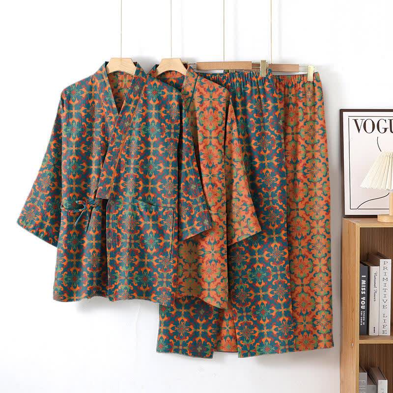 Completo da salotto in kimono di cotone con motivo geometrico - image 0