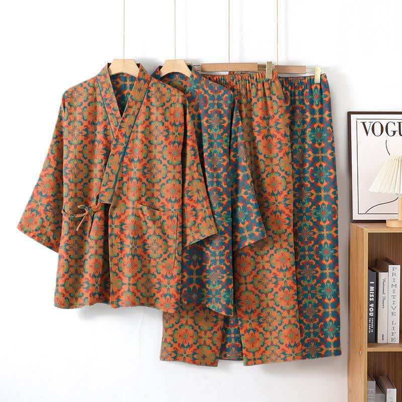 Completo da salotto in kimono di cotone con motivo geometrico - image 1