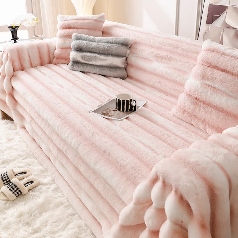 Coperta in velluto e pelliccia sintetica per divano - Rosa -  180cm x 340cm - image 8