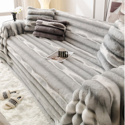 Coperta in velluto e pelliccia sintetica per divano - Grigio chiaro -  180cm x 340cm - image 5