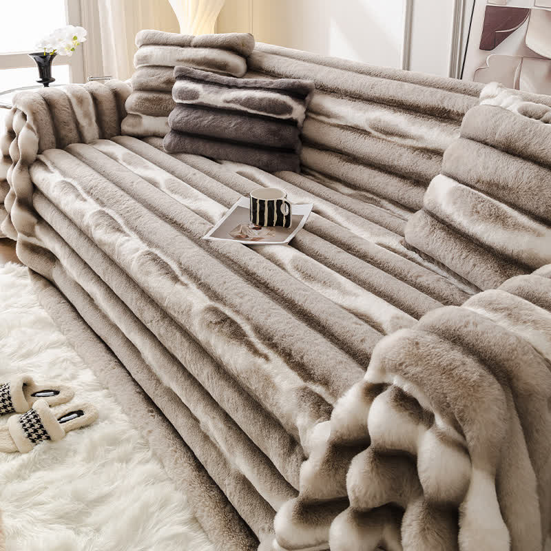 Coperta in velluto e pelliccia sintetica per divano - Marrone -  180cm x 340cm - image 7