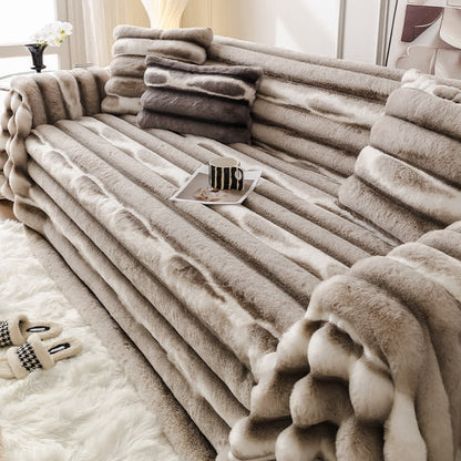Coperta in velluto e pelliccia sintetica per divano - Marrone -  180cm x 340cm - image 7