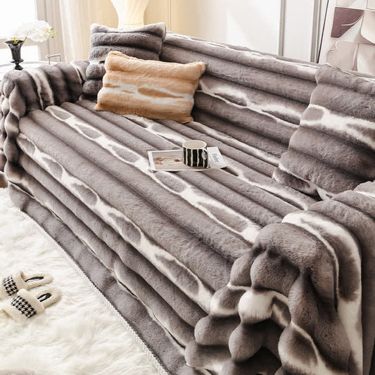 Coperta in velluto e pelliccia sintetica per divano - Grigio scuro -  180cm x 340cm - image 0