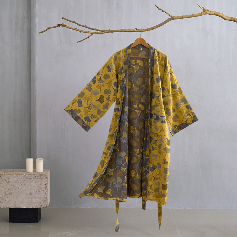Kimono in garza di cotone Ginkgo Biloba - Giallo chiaro - XL - image 30