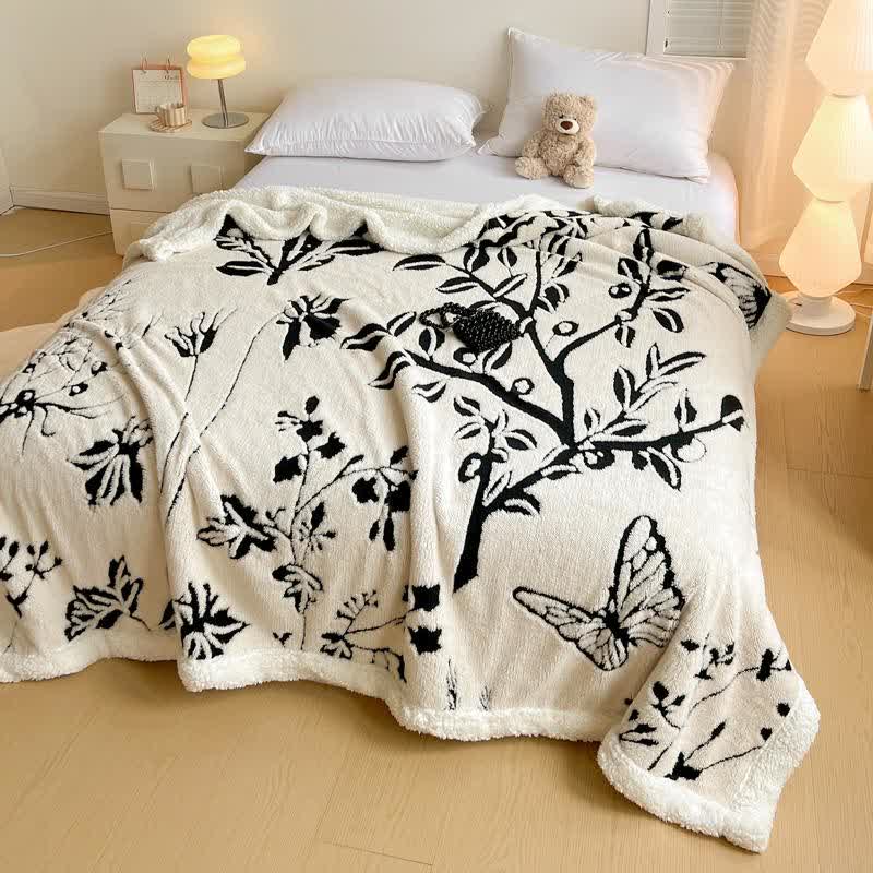 Coperta jacquard con motivo a farfalla e albero - image 2